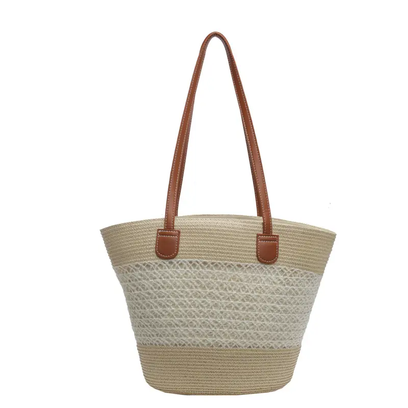 2025 New Striped Straw Bag Large Capacity Fashion Commuter Women's Handbag Tote Basket Stylish Hollow Shoulder Bag - Image 6