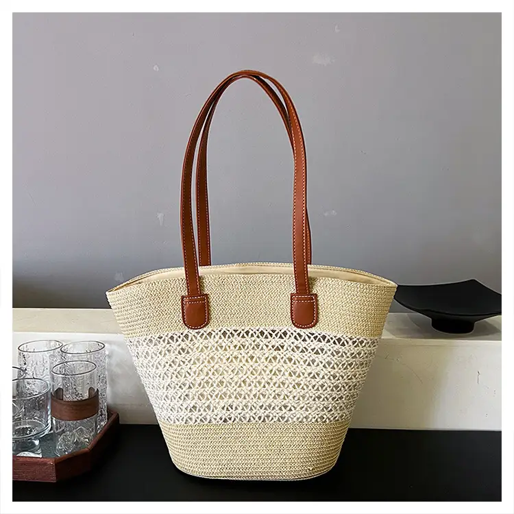 2025 New Striped Straw Bag Large Capacity Fashion Commuter Women's Handbag Tote Basket Stylish Hollow Shoulder Bag — feature 14