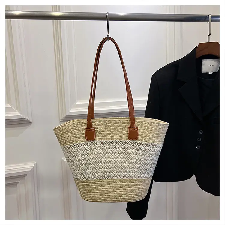 2025 New Striped Straw Bag Large Capacity Fashion Commuter Women's Handbag Tote Basket Stylish Hollow Shoulder Bag — feature 15