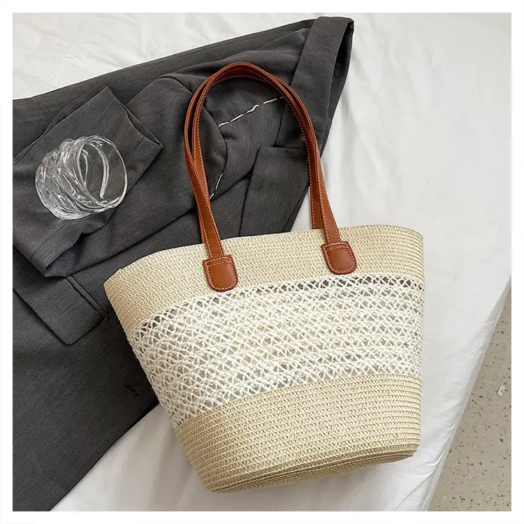 2025 New Striped Straw Bag Large Capacity Fashion Commuter Women's Handbag Tote Basket Stylish Hollow Shoulder Bag — feature 16