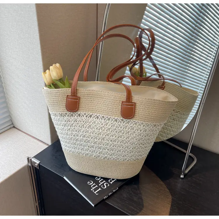 2025 New Striped Straw Bag Large Capacity Fashion Commuter Women's Handbag Tote Basket Stylish Hollow Shoulder Bag — feature 21