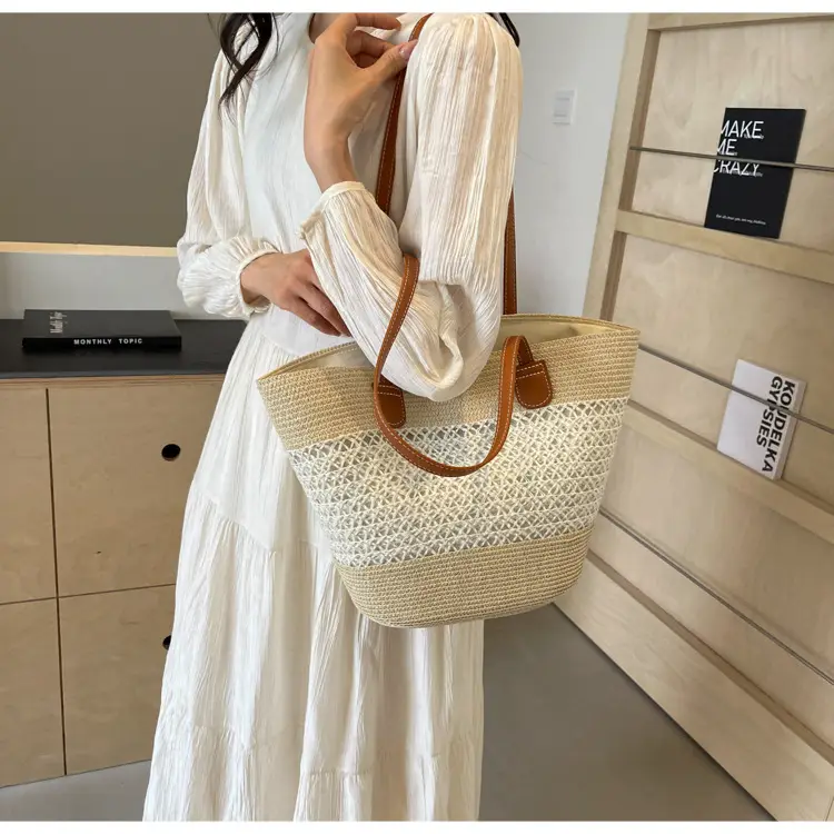 2025 New Striped Straw Bag Large Capacity Fashion Commuter Women's Handbag Tote Basket Stylish Hollow Shoulder Bag — feature 22