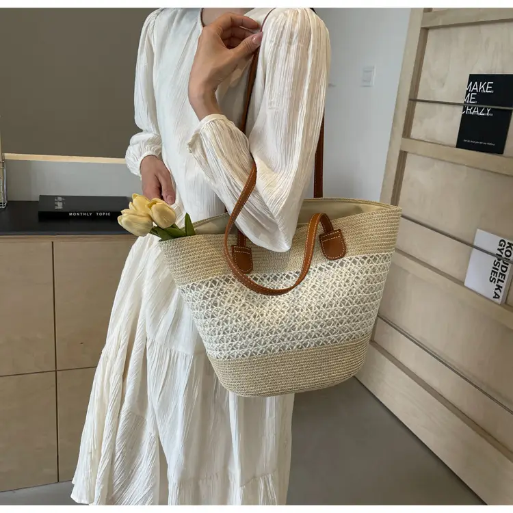 2025 New Striped Straw Bag Large Capacity Fashion Commuter Women's Handbag Tote Basket Stylish Hollow Shoulder Bag — feature 24
