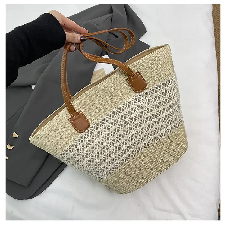 2025 New Striped Straw Bag Large Capacity Fashion Commuter Women's Handbag Tote Basket Stylish Hollow Shoulder Bag — feature 9