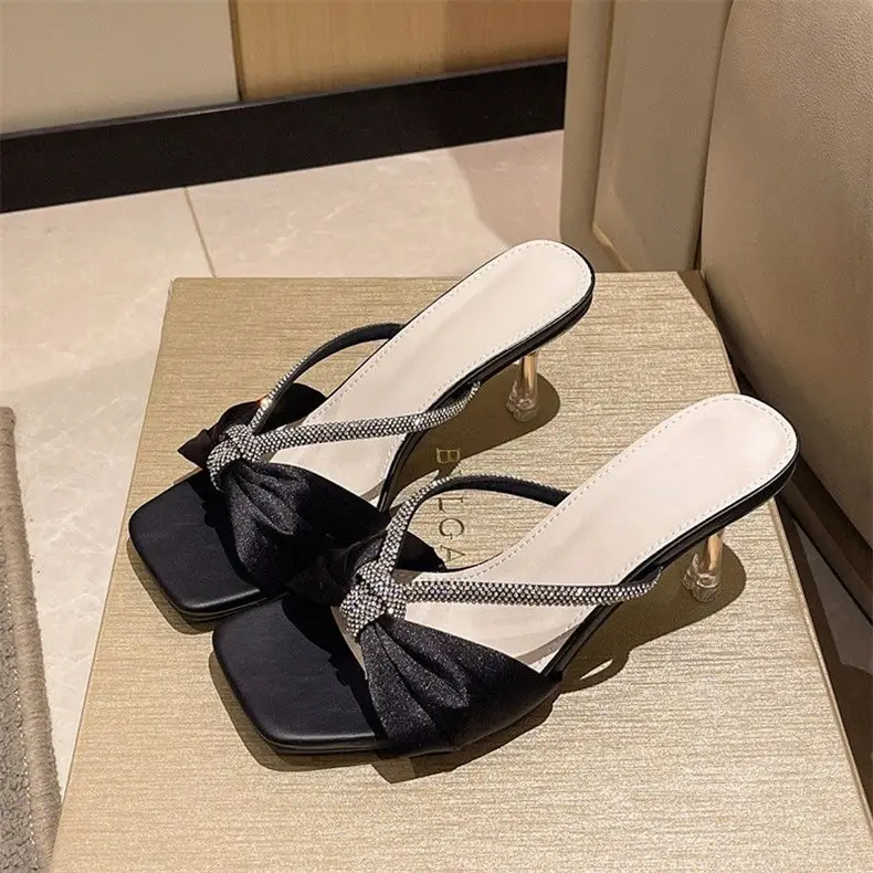 Silver Sandals for Women 2026 New Summer Style with Rhinestones, Square Toe, Thin Heels, Elegant and Stunning Women's High-Heeled Slippers — feature 8