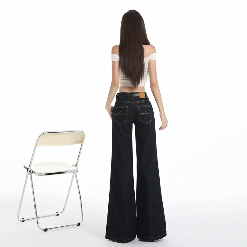 Retro Dark Blue Low Waist Jeans for Women Slim Fit