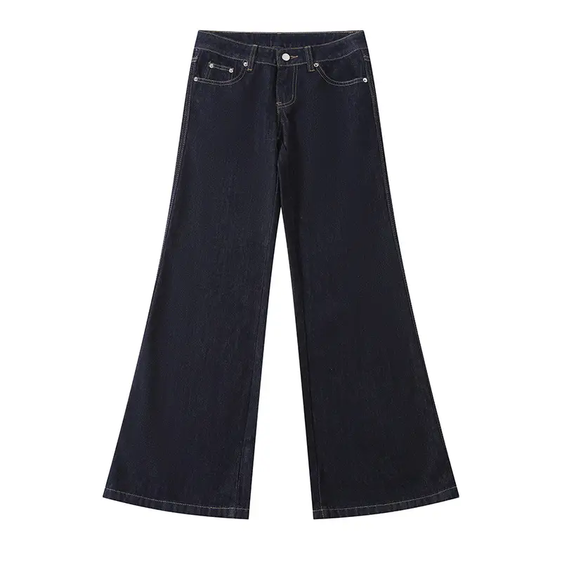 Retro Dark Blue Low Waist Jeans for Women Slim Fit