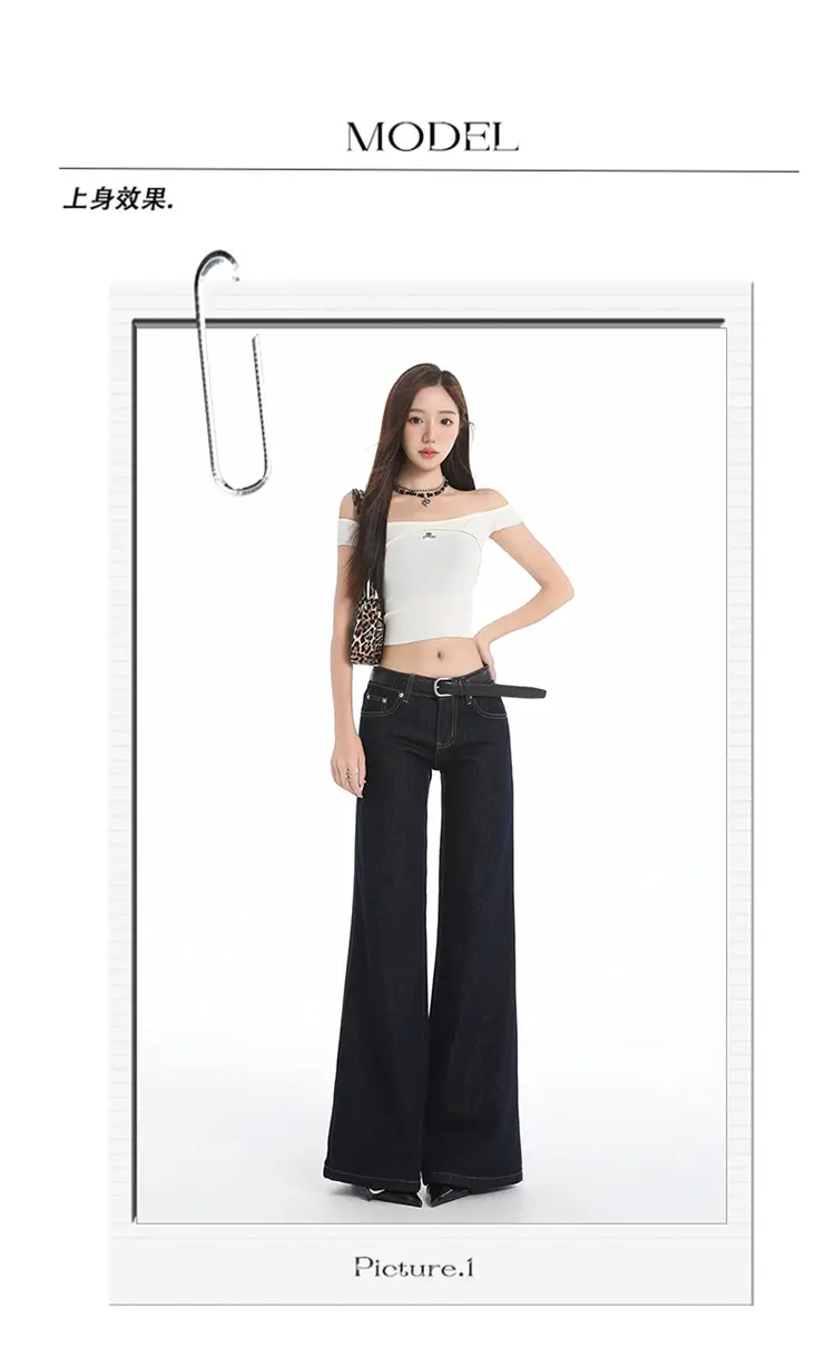 Retro Dark Blue Low Waist Jeans for Women Slim Fit — feature 11