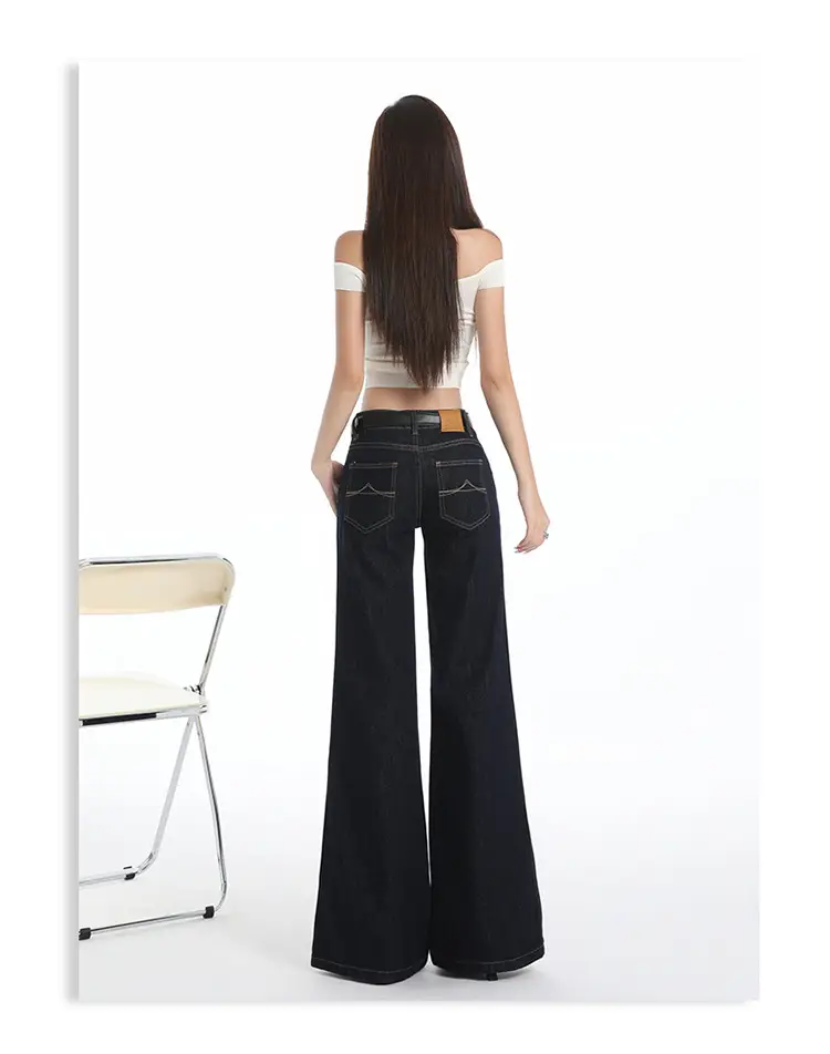 Retro Dark Blue Low Waist Jeans for Women Slim Fit — feature 18