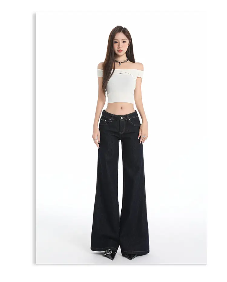 Retro Dark Blue Low Waist Jeans for Women Slim Fit — feature 19