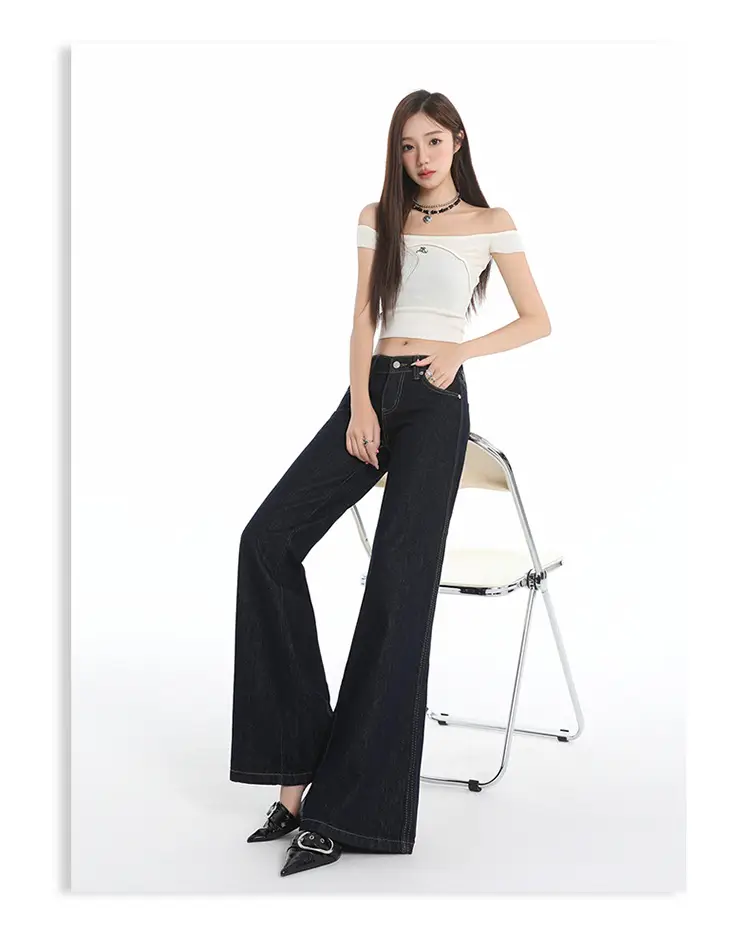 Retro Dark Blue Low Waist Jeans for Women Slim Fit — feature 22
