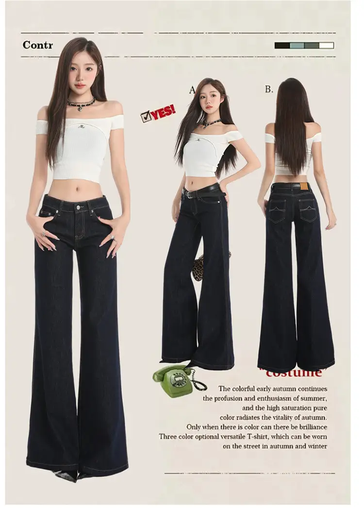 Retro Dark Blue Low Waist Jeans for Women Slim Fit — feature 3