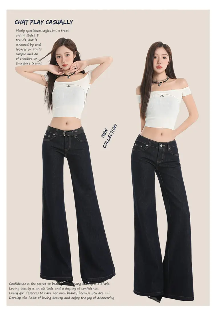 Retro Dark Blue Low Waist Jeans for Women Slim Fit — feature 4