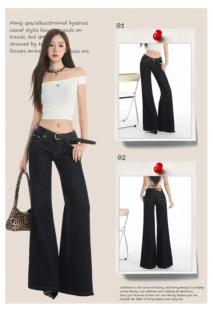 Retro Dark Blue Low Waist Jeans for Women Slim Fit — feature 5