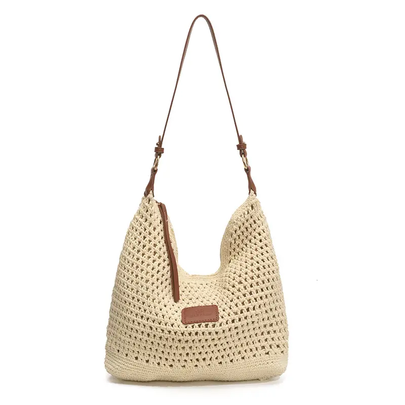 New Summer Straw Bag with Leather Strap Large Capacity - Image 6