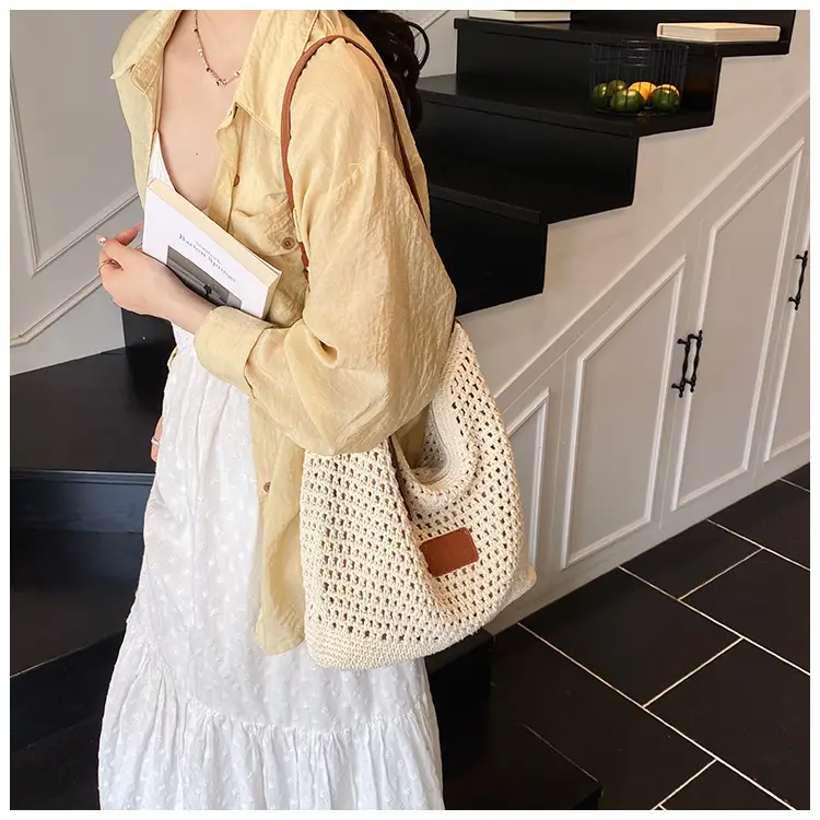 New Summer Straw Bag with Leather Strap Large Capacity — feature 10