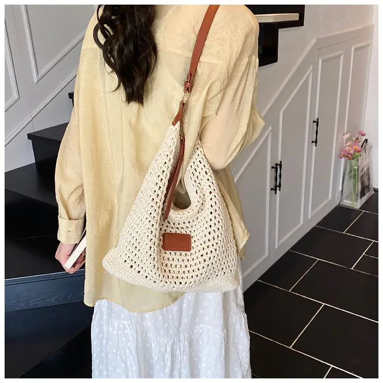 New Summer Straw Bag with Leather Strap Large Capacity — feature 14