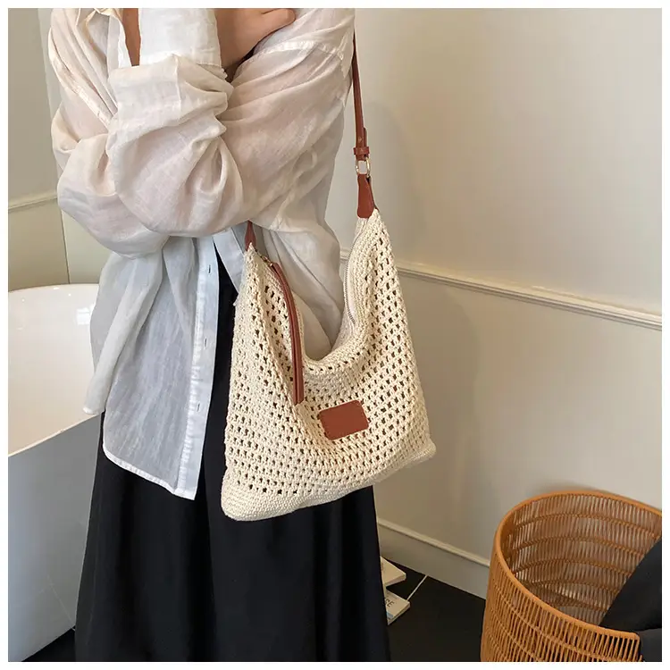New Summer Straw Bag with Leather Strap Large Capacity — feature 15