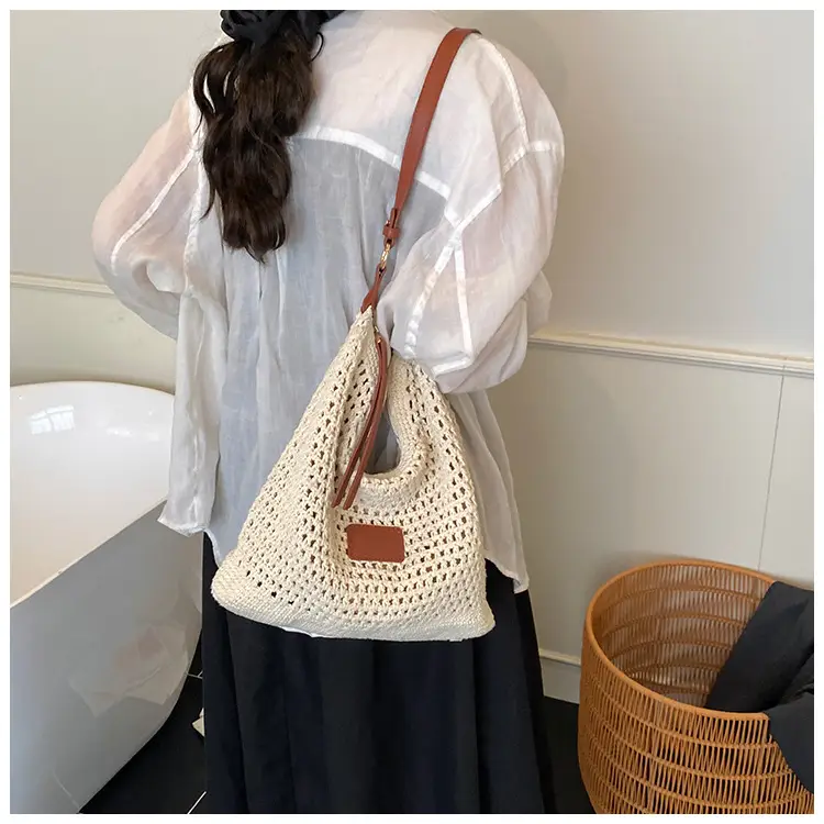 New Summer Straw Bag with Leather Strap Large Capacity — feature 16