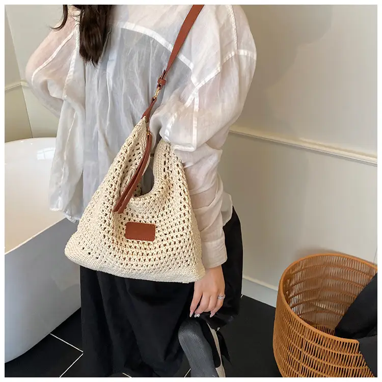 New Summer Straw Bag with Leather Strap Large Capacity — feature 18
