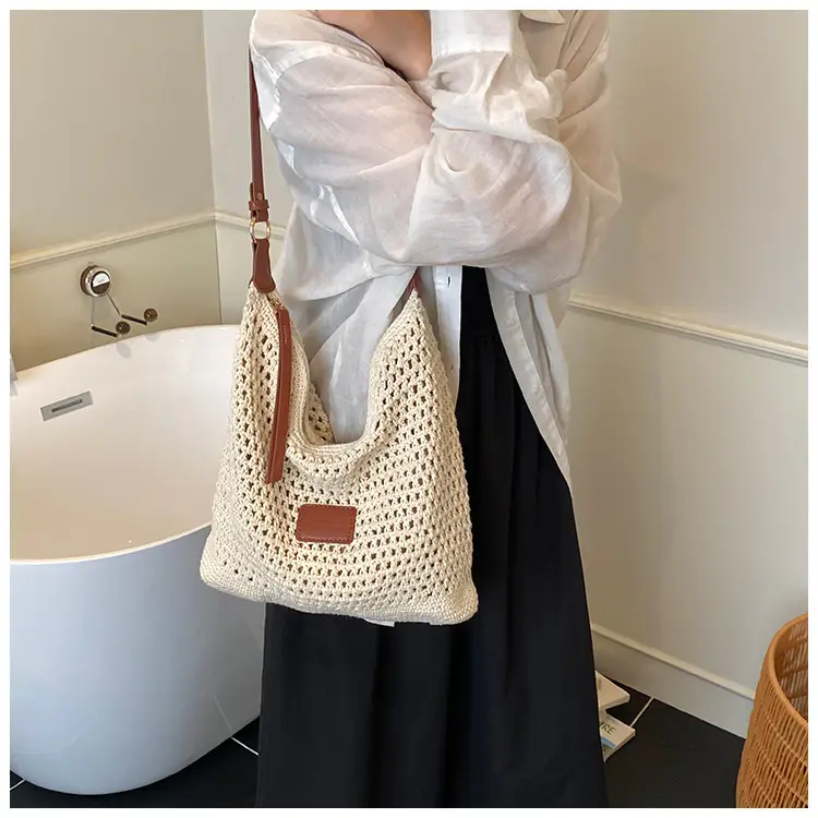 New Summer Straw Bag with Leather Strap Large Capacity — feature 19
