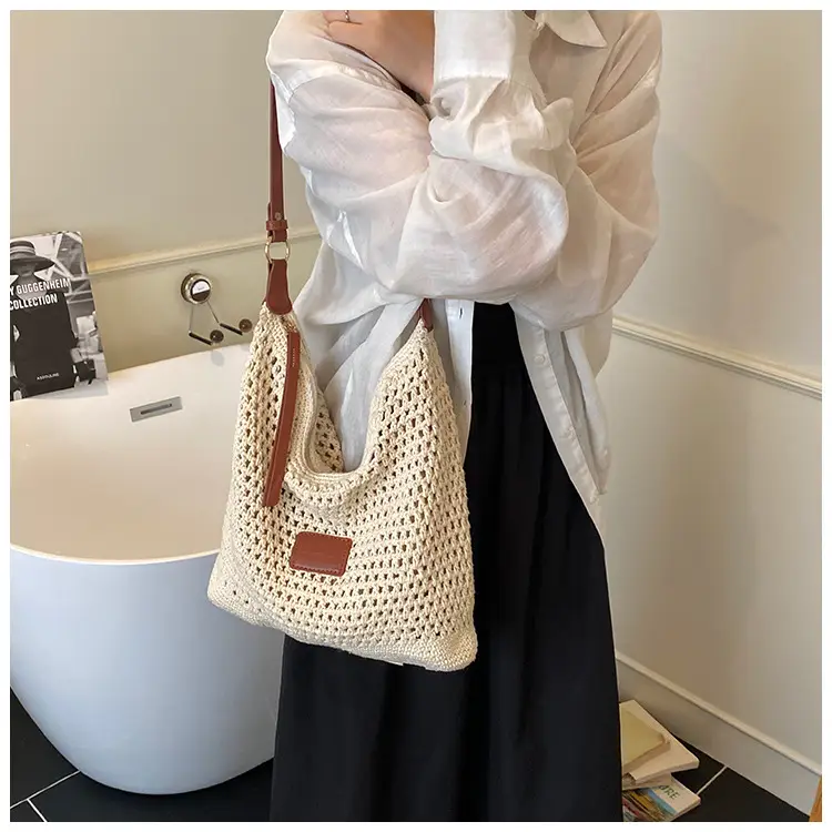 New Summer Straw Bag with Leather Strap Large Capacity — feature 20