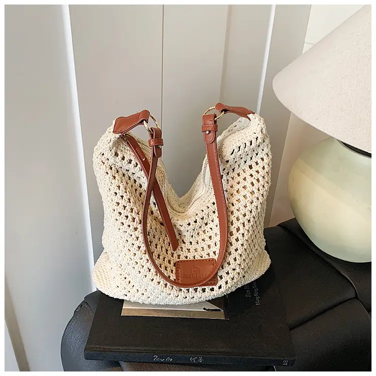 New Summer Straw Bag with Leather Strap Large Capacity — feature 21