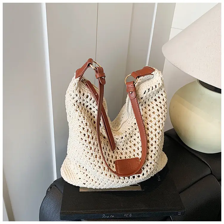 New Summer Straw Bag with Leather Strap Large Capacity — feature 22