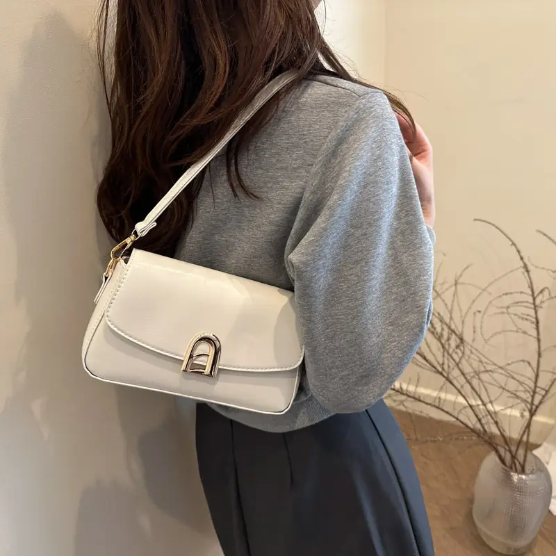 Women's Beige Crossbody Handbag with Gold Clasp - Image 7