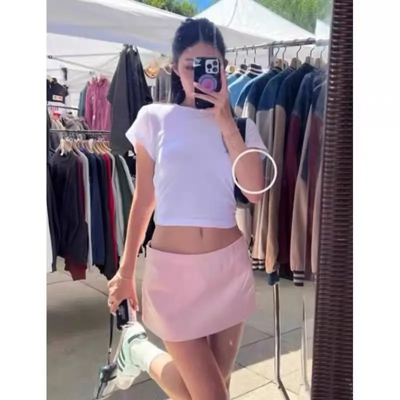 Jennie and Kendall Jenner's Same Style White Round-Neck Short-Sleeve T-Shirt for Women, 2026 Summer New Casual Short Top — feature 5