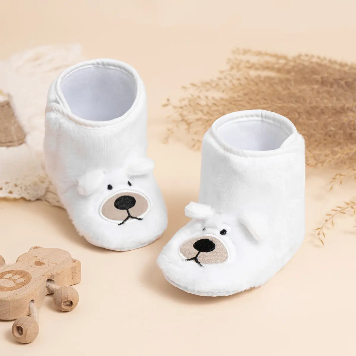 White Velvet Bear Baby Shoes for Baby Boots