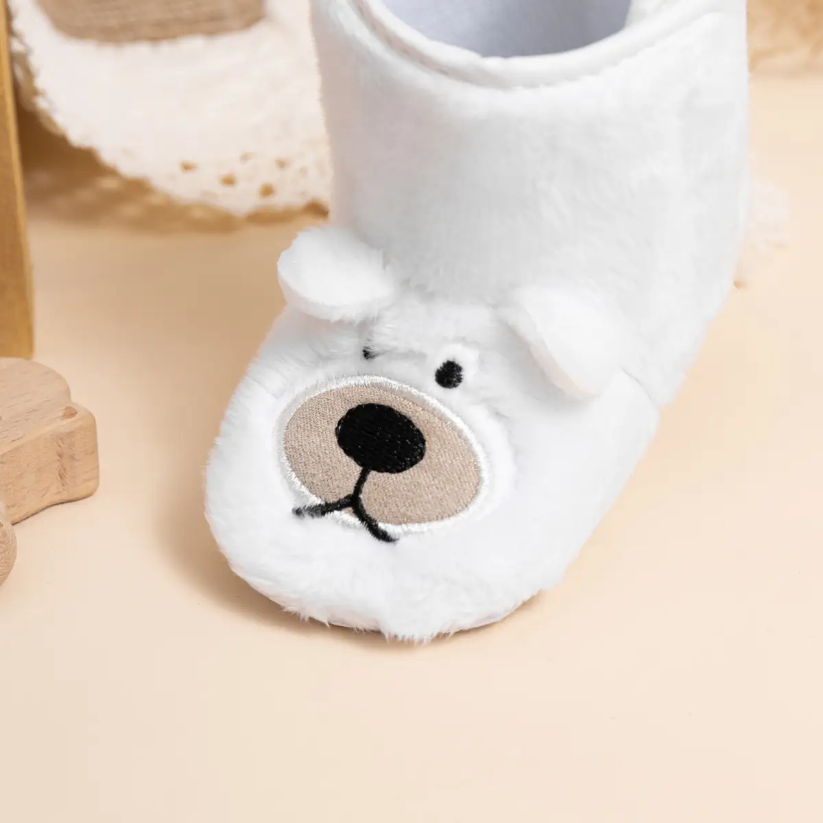White Velvet Bear Baby Shoes for Baby Boots