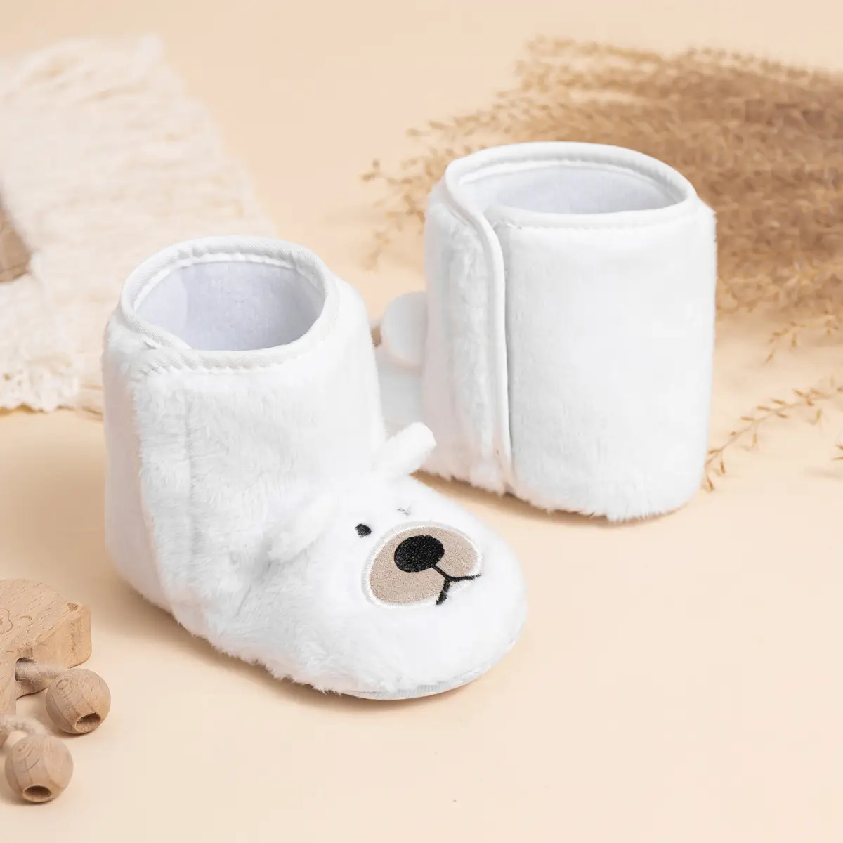 White Velvet Bear Baby Shoes for Baby Boots — feature 10