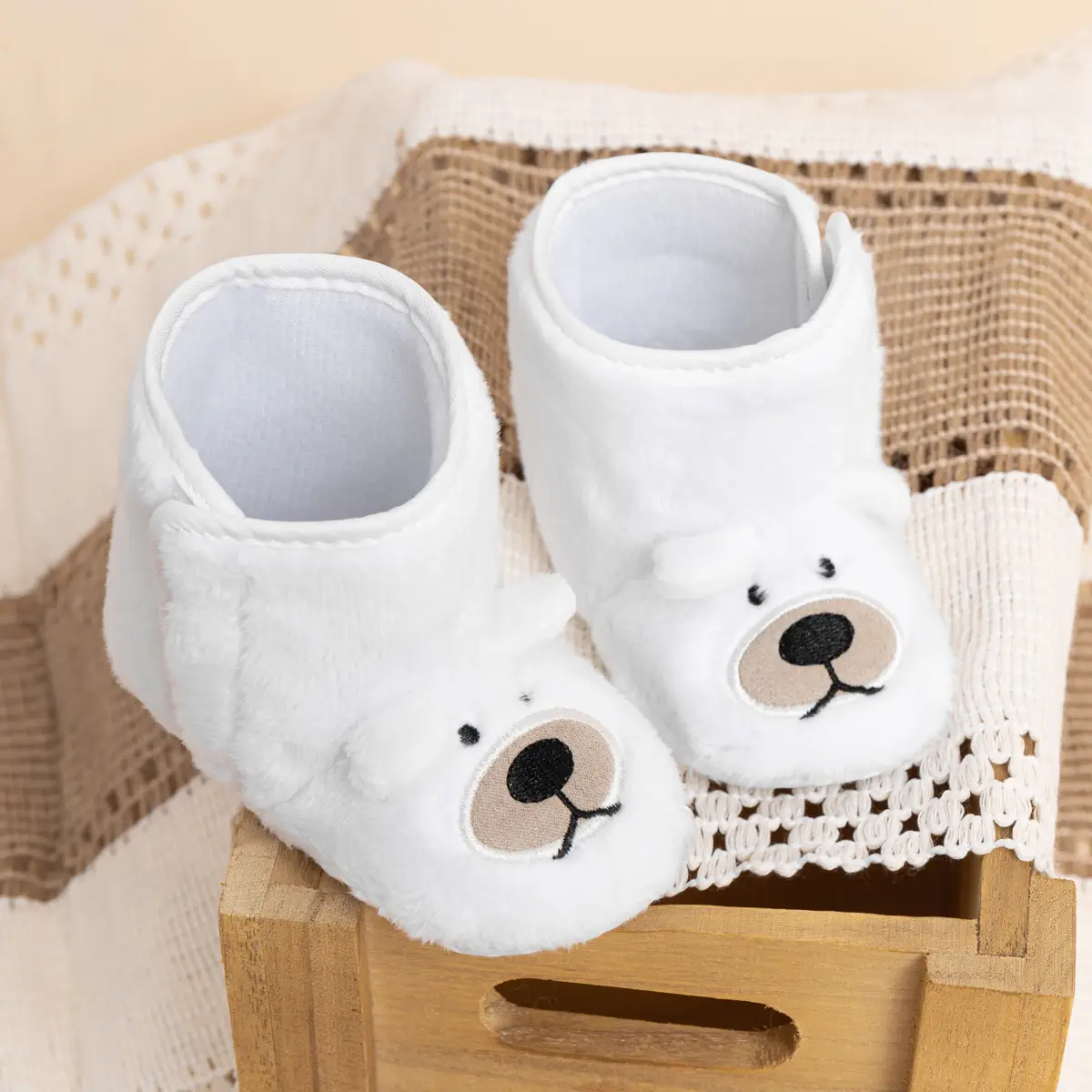 White Velvet Bear Baby Shoes for Baby Boots — feature 13