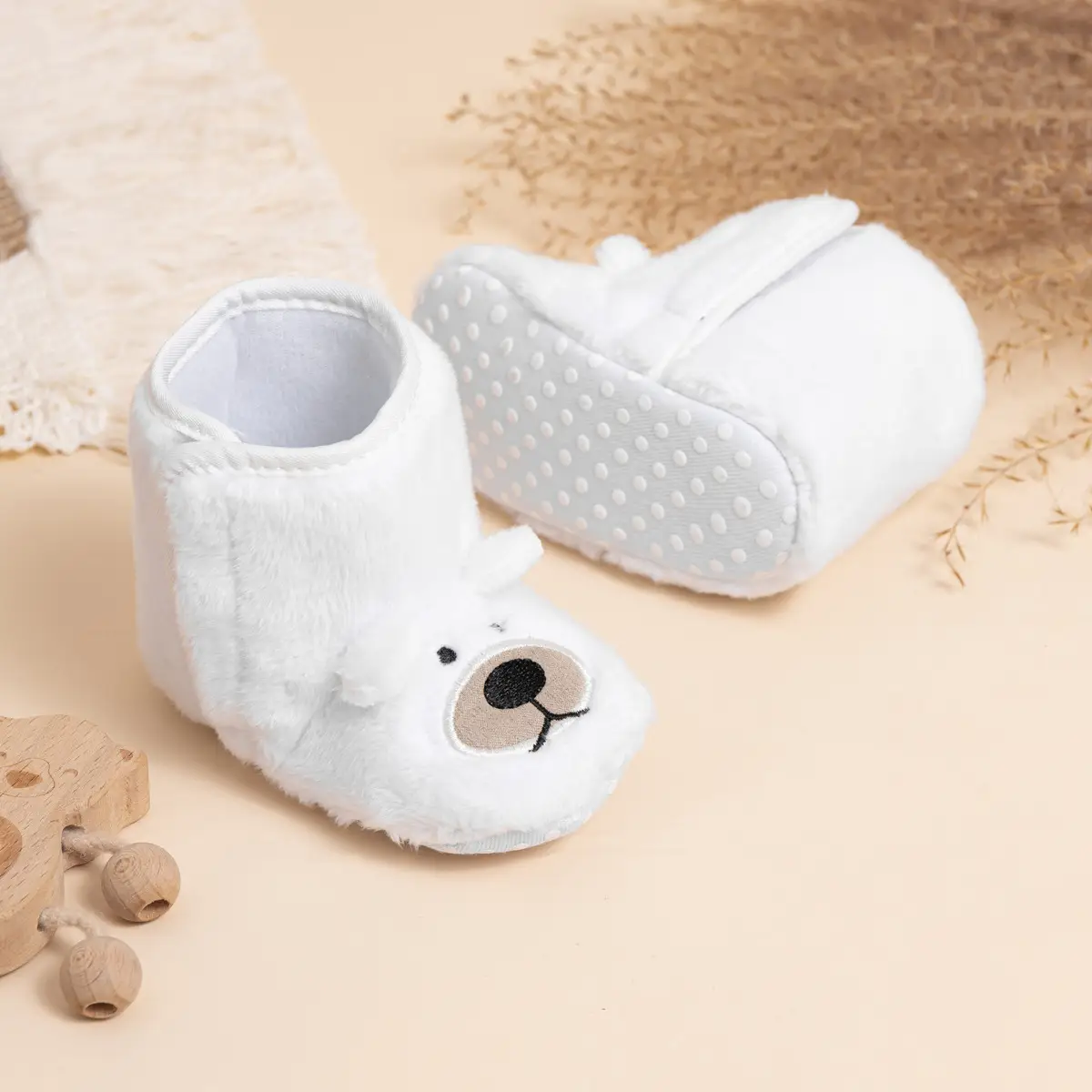 White Velvet Bear Baby Shoes for Baby Boots — feature 8