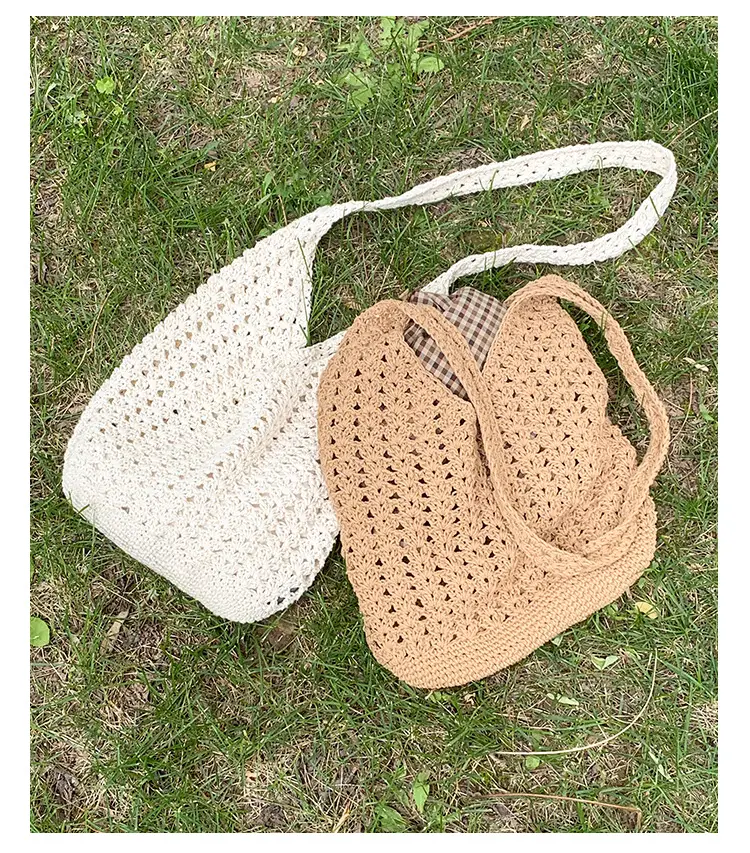 Women's Cream Cut Out Knitted Shoulder Bag Large Capacity — feature 16