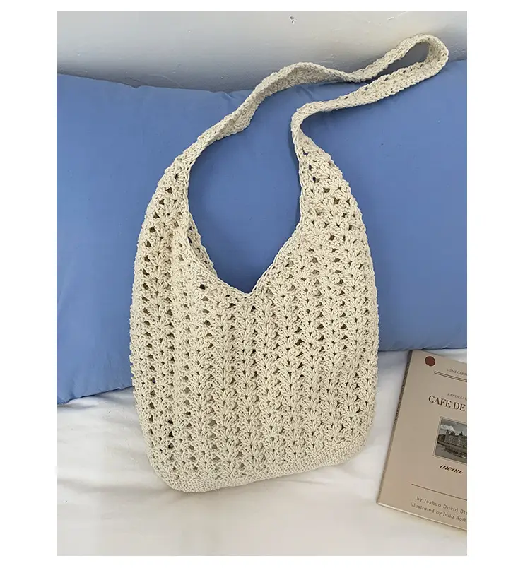 Women's Cream Cut Out Knitted Shoulder Bag Large Capacity — feature 17