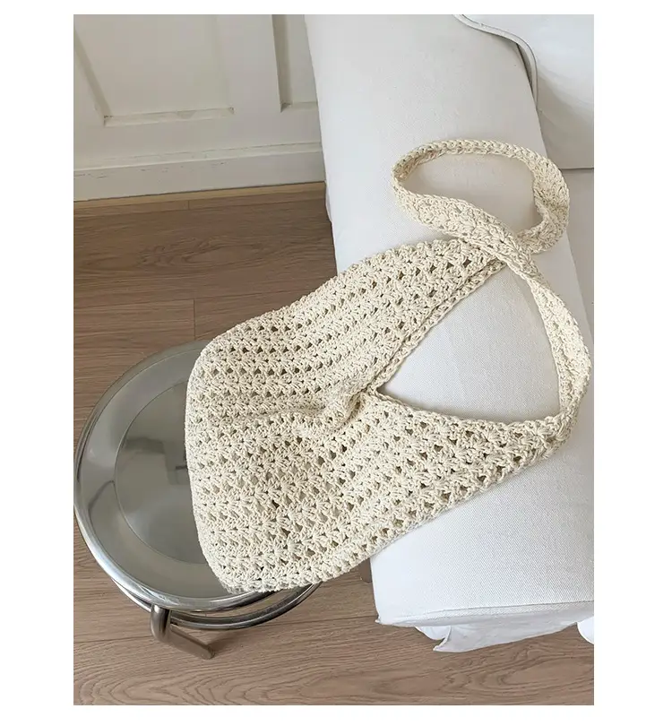 Women's Cream Cut Out Knitted Shoulder Bag Large Capacity — feature 18