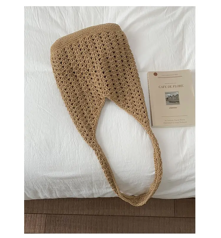 Women's Cream Cut Out Knitted Shoulder Bag Large Capacity — feature 19