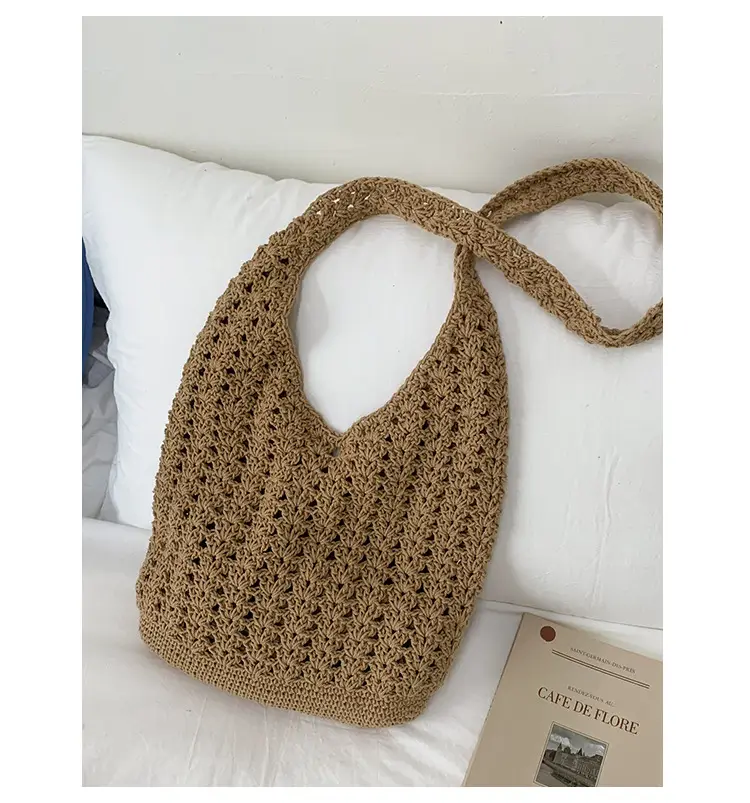 Women's Cream Cut Out Knitted Shoulder Bag Large Capacity — feature 20