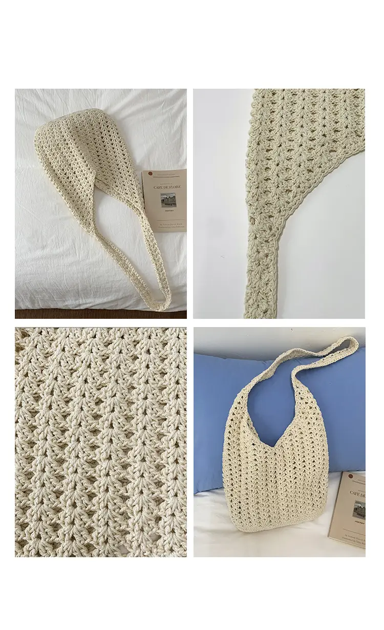 Women's Cream Cut Out Knitted Shoulder Bag Large Capacity — feature 6