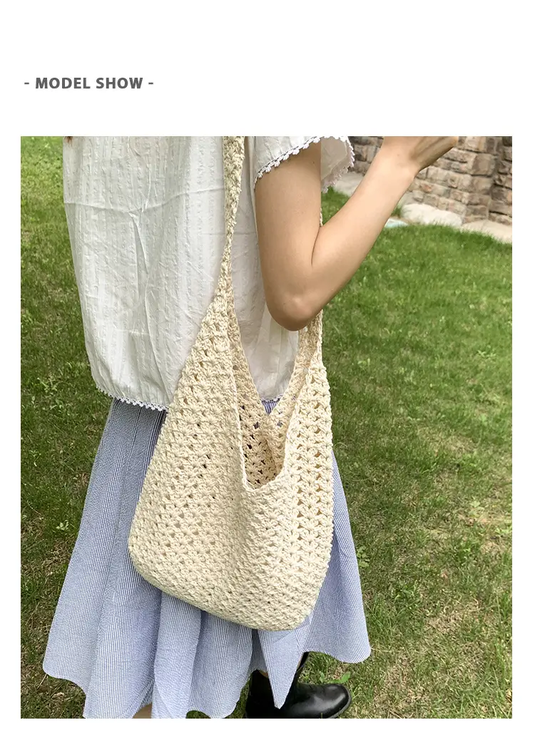 Women's Cream Cut Out Knitted Shoulder Bag Large Capacity — feature 9