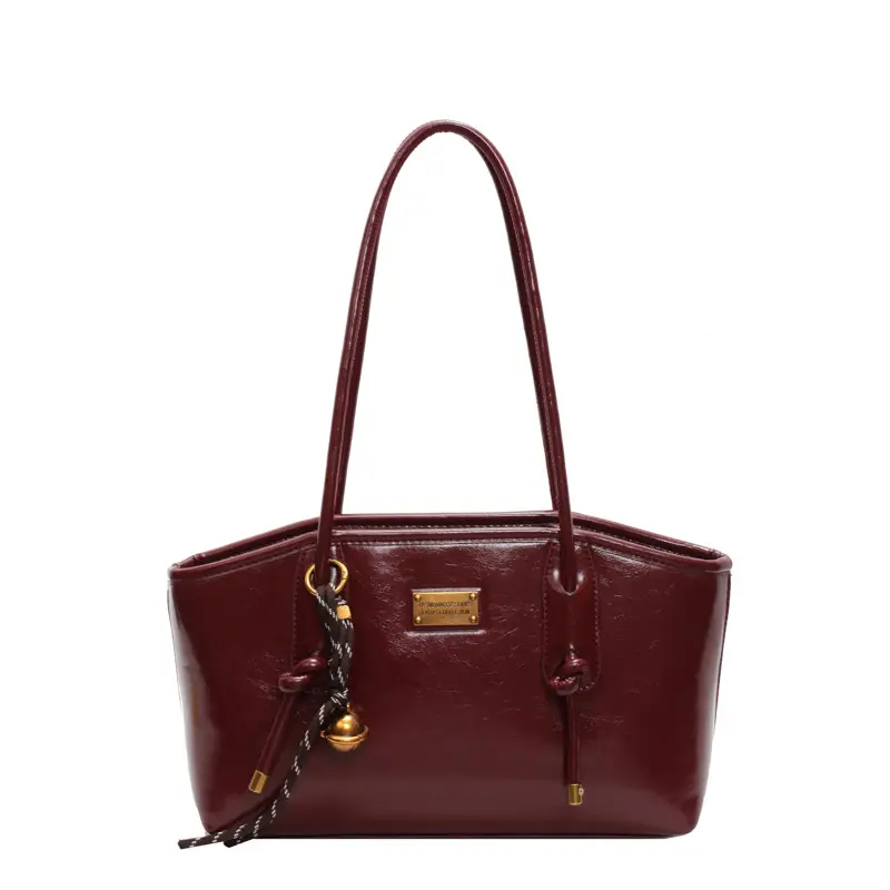 Women's Red Leather Shoulder Tote Bag 2025 Winter New