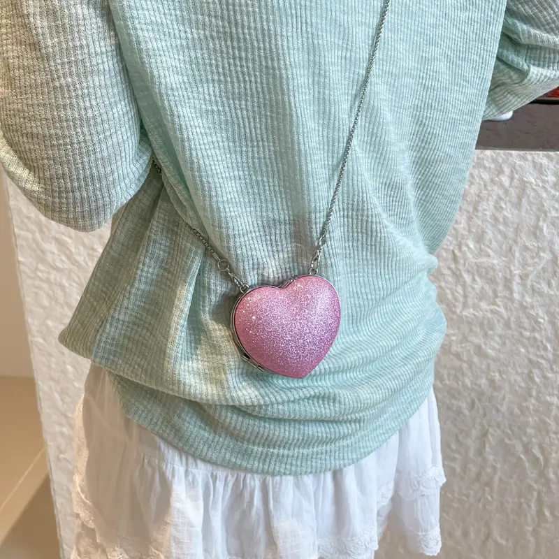 Pink Heart Chain Crossbody Bag for Girls - Image 9