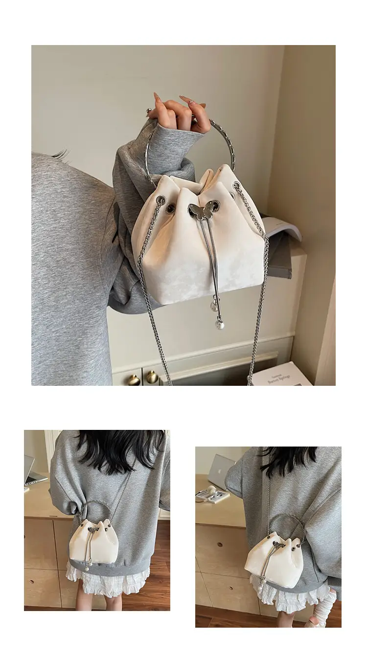 Korean Style Cream Bucket Bag with Chain Handle — feature 10