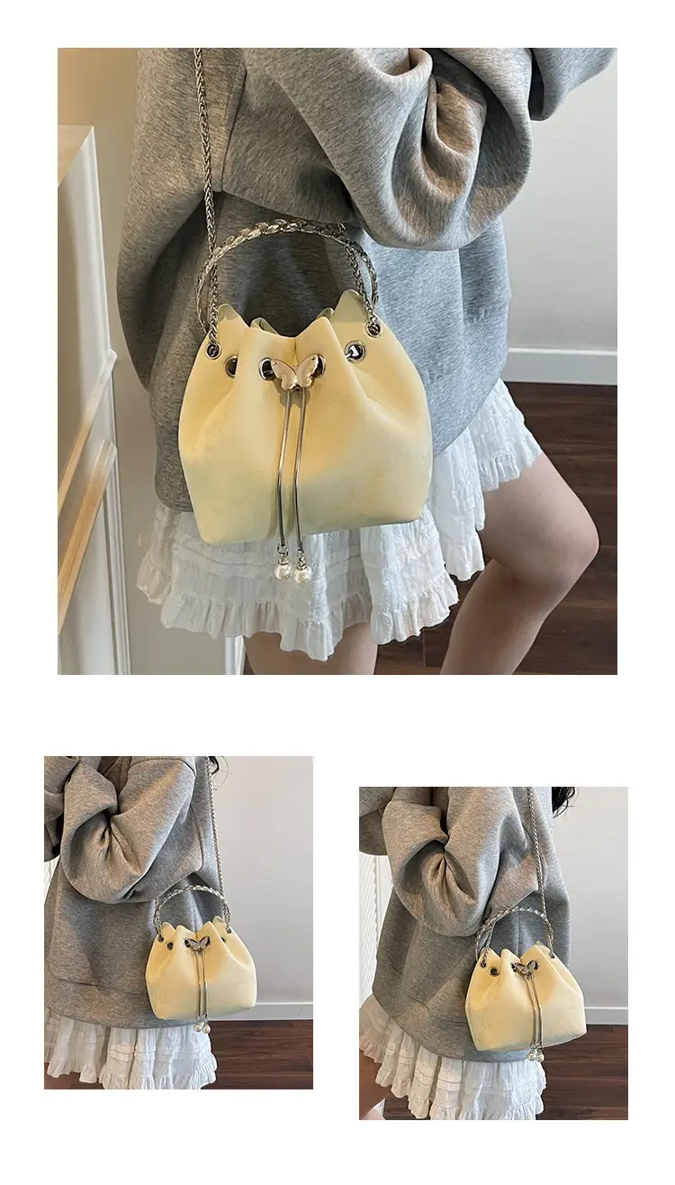 Korean Style Cream Bucket Bag with Chain Handle — feature 11