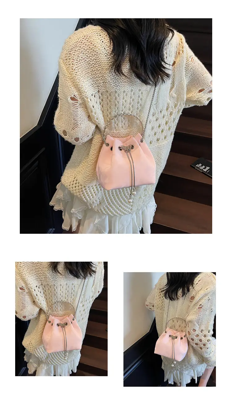 Korean Style Cream Bucket Bag with Chain Handle — feature 12