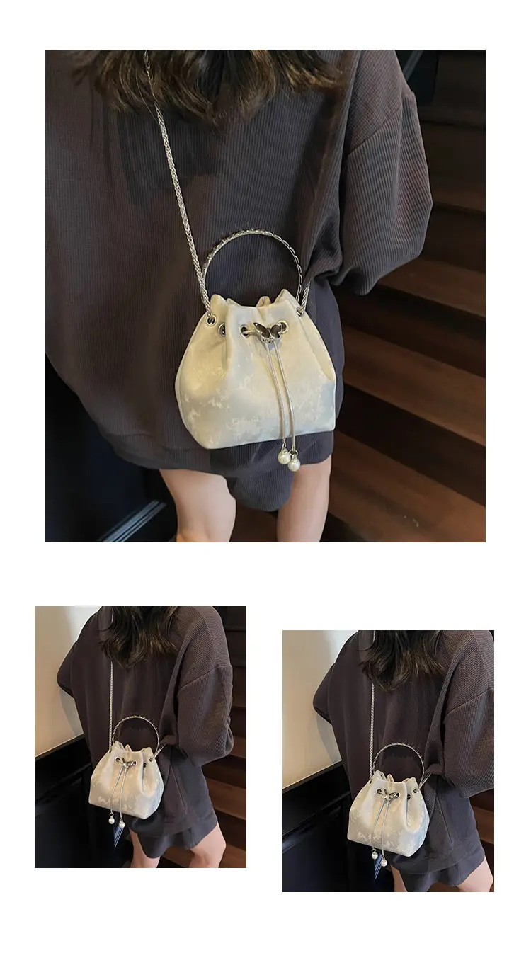 Korean Style Cream Bucket Bag with Chain Handle — feature 13