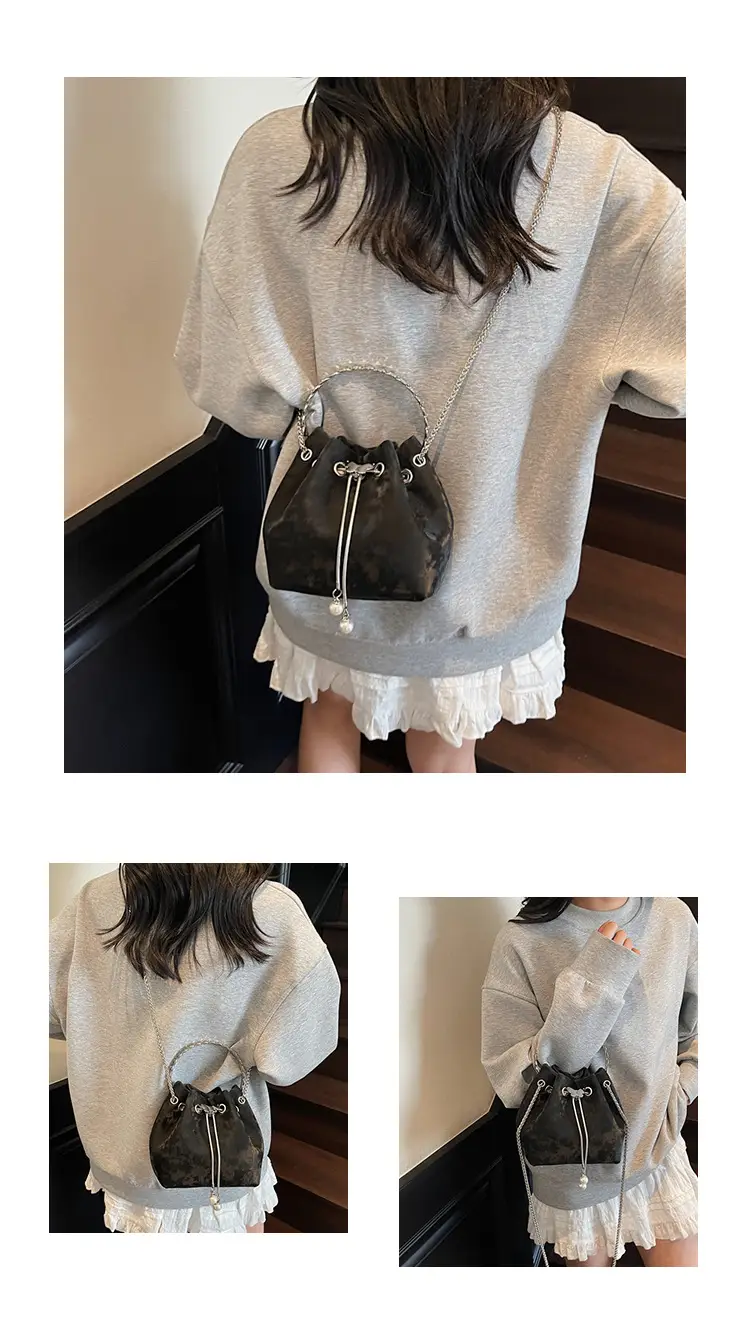Korean Style Cream Bucket Bag with Chain Handle — feature 14