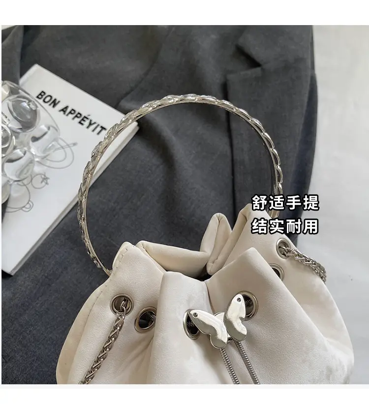 Korean Style Cream Bucket Bag with Chain Handle — feature 7